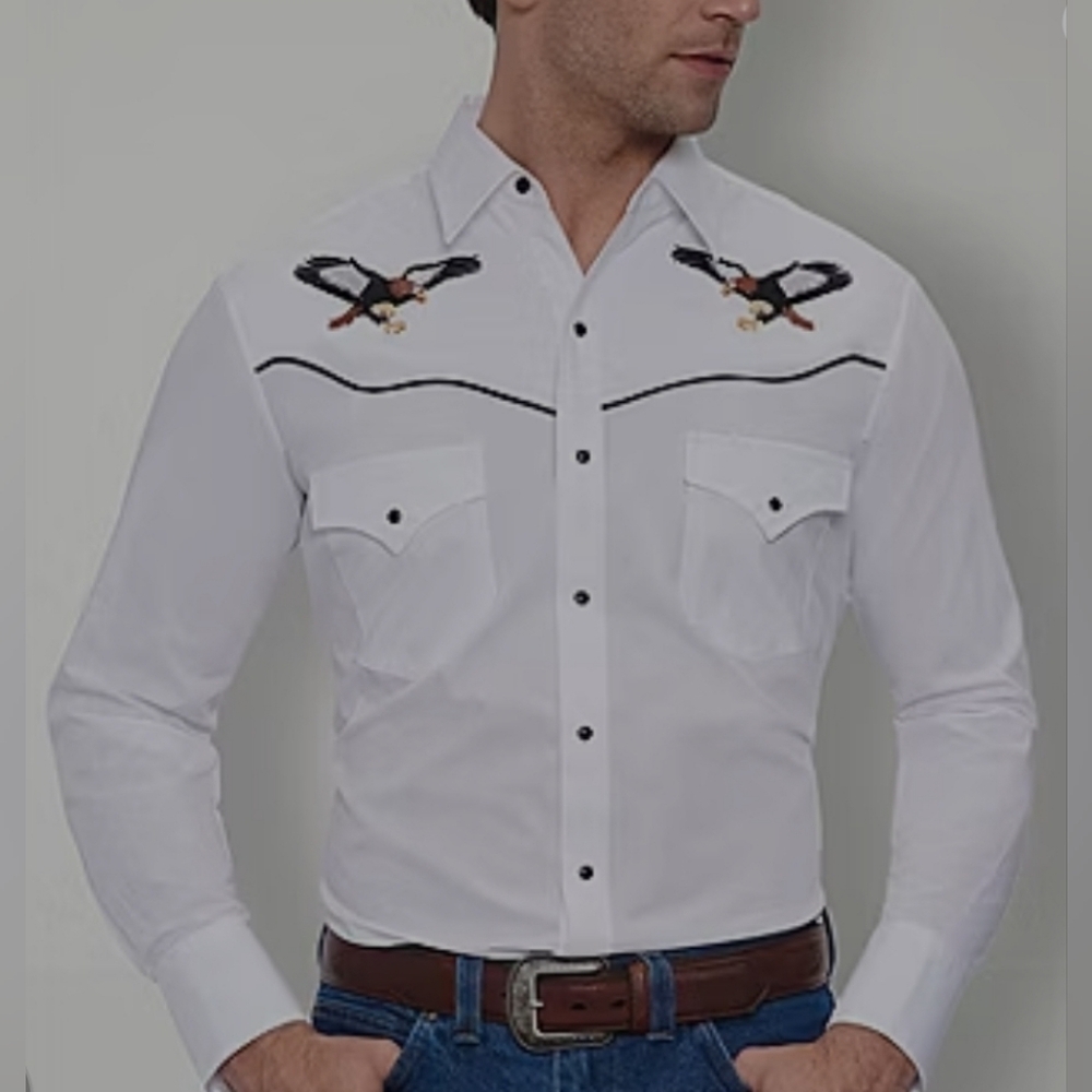 Ely Cattleman Mens Long Sleeve Western Shirt Embroidered Eagles Sz XL NWT